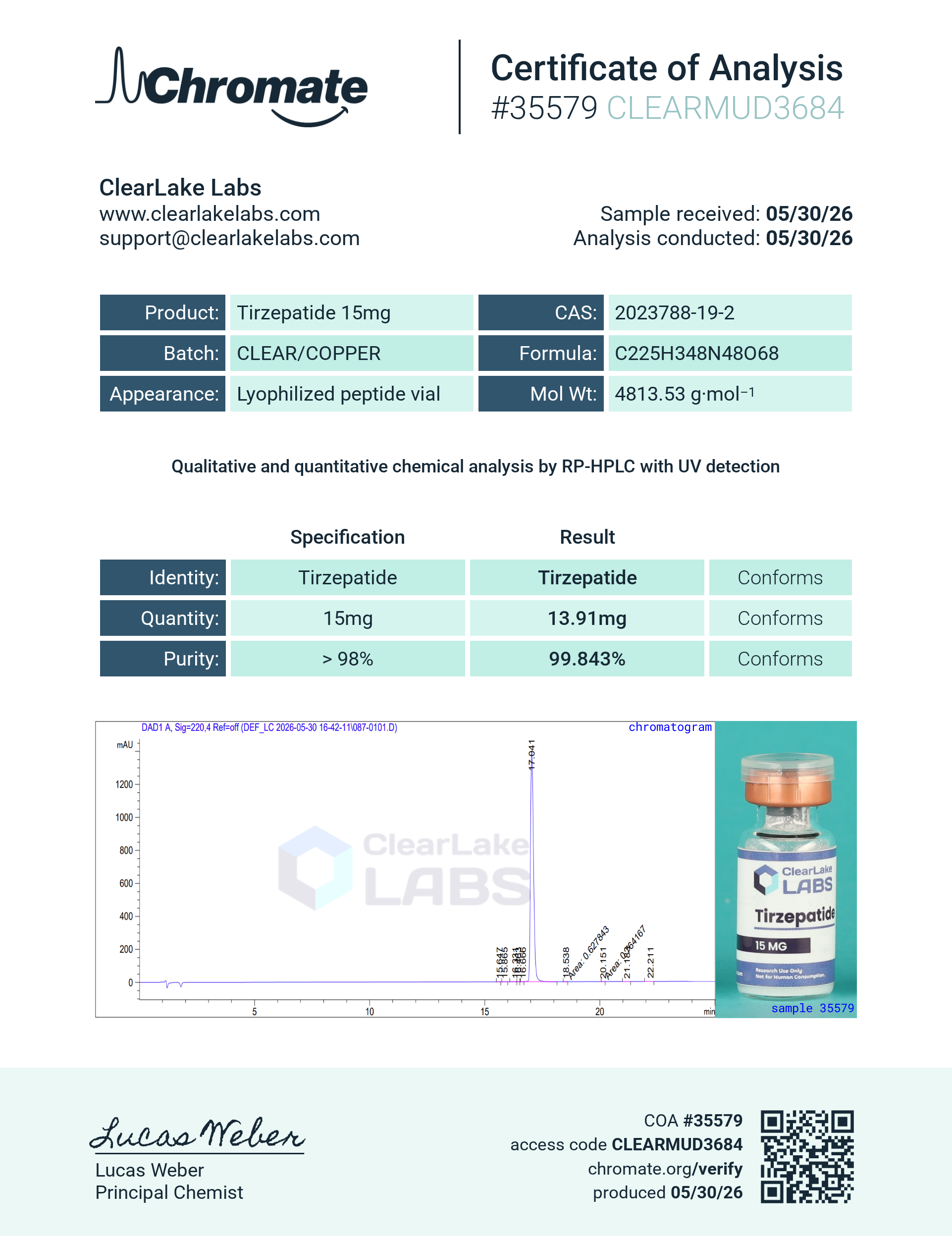 Tizepatide COA May 31st 2026